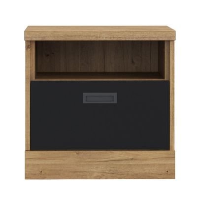 Table de chevet 48 cm 1 tiroir 1 niche décor chêne et noir - FARM ...