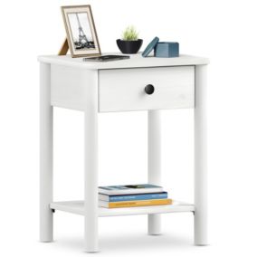 Table de chevet APOANA avec 1 tiroir et 1 tablette, dimensions montées 45 x 55 x 35 cm, pin massif blanc,  style naturel