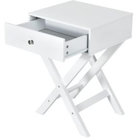 Table de Chevet avec Tiroir de Rangement,avec Pieds en Forme de X,Poignée et Barres Connexion,pour Chambre,45,5X40,5X65CM,Blanc