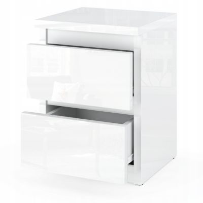 Table de chevet Blanc brillant 30x30x42CM 2 tirrois -meuble de nuit pour chambre à coucher loft
