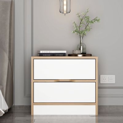 Table de chevet bois et blanc 2 tiroirs MOLDE