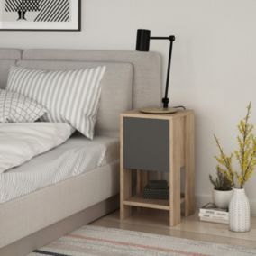 Table de chevet bois et gris avec rangement SISA