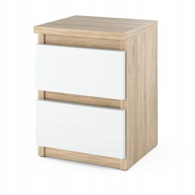 Table de chevet Chêne Sonoma Blanc mat 30x30x42CM 2 tirrois -meuble de nuit pour chambre à coucher loft