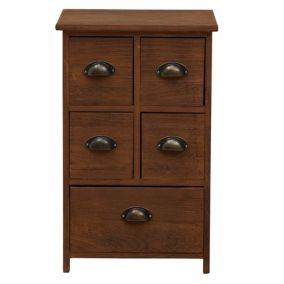 Table de chevet Commode 5 Tiroirs Bois Marron Vintage 66x40x30