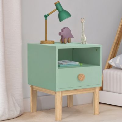 Table de chevet enfant JACOB 1 tiroir + 1 niche vert d'eau et bois