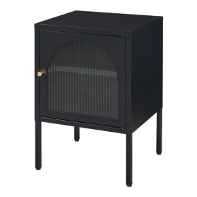 Table de chevet Karlskrona acier verre strié 60 x 43 x 40 cm noir mat en.casa