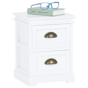 Table de chevet LANDHAUS table de nuit 2 tiroirs en bois de paulownia style shabby chic vintage classique blanc
