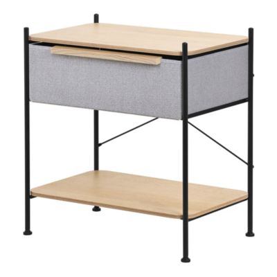 Table de chevet ML-Design avec tiroir en tissu gris structure en métal plateau et étagère en bois