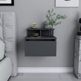 Table de chevet murale anthracite avec tiroir et étagère VISBY