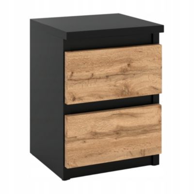 Table de chevet Noir Chêne Wotan 30x30x40CM 2 tirrois -meuble de nuit pour chambre à coucher loft