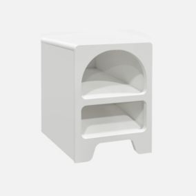 Table de chevet organique effet bois blanc. plusieurs niches 2 compartiments de rangement