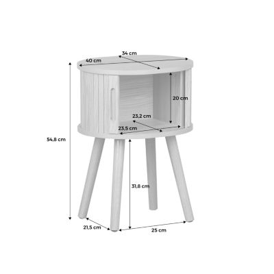 Table de chevet ovale 2 portes coulissantes poignées creusées. effet bois rainuré. L40 x l34 x H54.8cm
