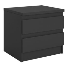 Table de chevet PAMPLONA, commode table de nuit avec 2 tiroirs sans poignée, en mélaminé noir mat