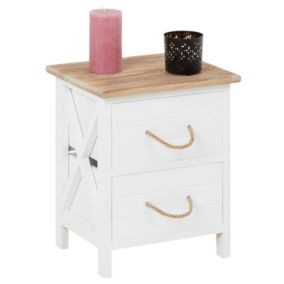 Table de chevet PERUGIA table de nuit 2 tiroirs en bois de paulownia style shabby chic vintage rustique campagnard blanc