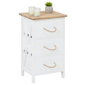 Table de chevet PERUGIA table de nuit 3 tiroirs en bois de paulownia style shabby chic vintage rustique campagnard blanc