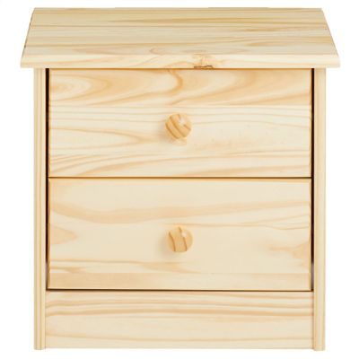 Table de chevet RONDO avec 2 tiroirs, table de nuit en pin massif, chevet en bois vernis naturel