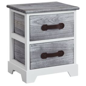 Table de chevet SALERNO table de nuit 2 tiroirs en bois de paulownia style shabby chic vintage vieilli gris blanc