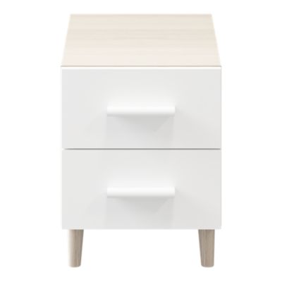 Table de chevet sur pieds blanche et effet chêne 2 tiroirs GoodHome Atomia H. 48,5 x L. 37,5 x P. 45 cm