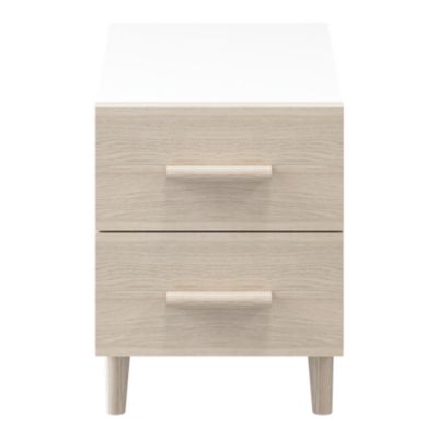 Table de chevet sur pieds blanche et effet chêne GoodHome Atomia H. 48,5 x L. 37,5 x P. 47 cm
