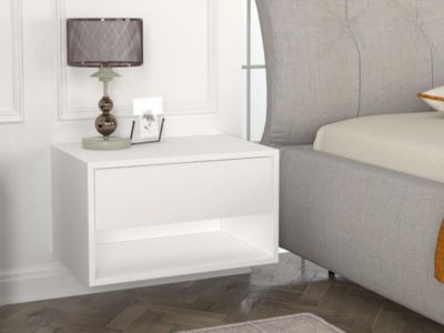 Table de chevet suspendue - 1 tiroir et 1 niche - Blanc - RITAMI