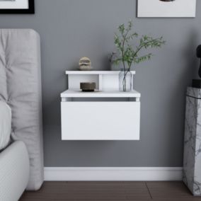 Table de chevet suspendue blanche avec tiroir et étagère VISBY