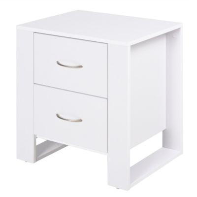 Table de Chevet Table de Nuit 2 Tiroirs Design Contemporain Dim. 48L x 39l x 54H cm Panneaux de Particules Blanc