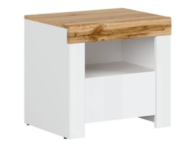 Table de chevet table de nuit avec tiroir, coloris Blanc/Chêne wotan - Longueur 54,5 x Profondeur 42 x Hauteur 50,5 cm