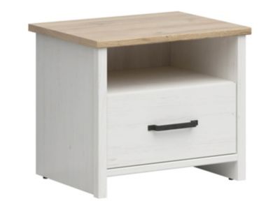 Table de chevet Table de nuit avec tiroir , coloris Blanc pin andersen/Chêne clair - L. 55 x P. 42,5 x H. 47,5 cm