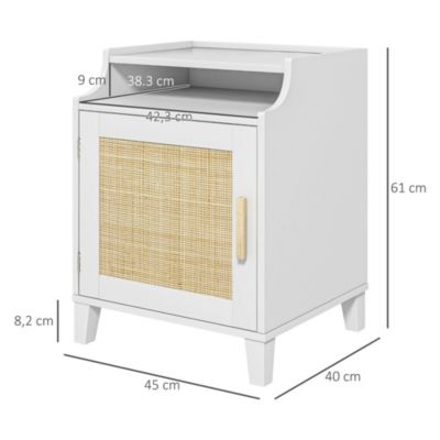 Table de chevet table de nuit style bohème chic - porte avec étagère, niche - cannage en rotin MDF blanc
