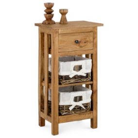 Table de chevet TOURNETTE H 71 cm en acajou de coloris rustique avec 1 tiroir et 2 paniers, table de nuit