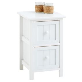 Table de chevet TREYA table de nuit en bois avec 2 tiroirs, meuble style rustique pour la chambre lasuré blanc