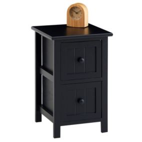 Table de chevet TREYA table de nuit en bois avec 2 tiroirs, meuble style rustique pour la chambre lasuré noir
