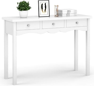 Table de Console en Bois avec 3 Tiroirs Meuble de Rangement Moderne Montage Facile pour Salon Chambre Bureau Entree Blanc
