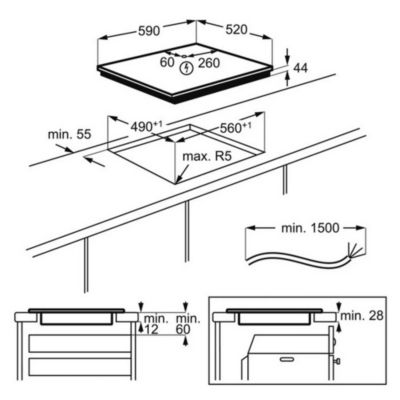 Table de cuisson à induction 60cm 4 feux 7200w noir Electrolux EIS62443