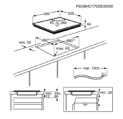 Table de cuisson induction 60cm 4 feux 7350w Electrolux IPE6454KF