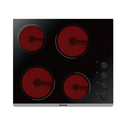 Table de cuisson vitrocéramique 4 feux 6000w noir Brandt BPV6410B