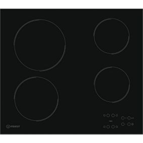 Table de cuisson vitrocéramique 60cm 4 feux 6200w noir Indesit RI161C