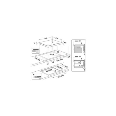 Table de cuisson vitrocéramique 60cm 4 feux 6200w noir Indesit RI161C