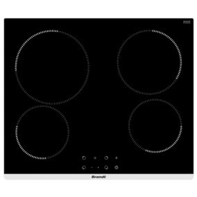 Table de cuisson vitrocéramique 60cm 4 feux 6300w noir Brandt BPV1641B