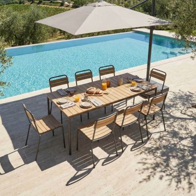 Table de jardin 180x90 cm en métal et bois 8 places gris  Oviala
