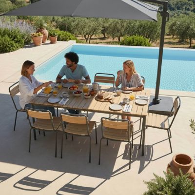 Table de jardin 180x90 cm en métal et bois 8 places gris  Oviala