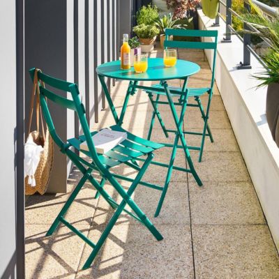 Table de jardin 2 places Greensboro plaible D60cm vert opale - Hespéride