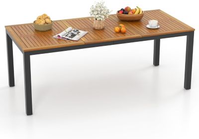Table de Jardin 200 CM pour 8 Personnes, Table Exterieur en Bois Acacia, Table à Manger avec Trou de Parasol