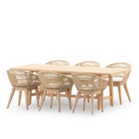 Table de jardin 230x100 et 6 chaises corde beige - Siena & Provenza