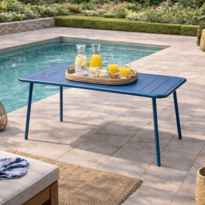 Table de jardin 4 à 6 places 120cm bleu BERGAME