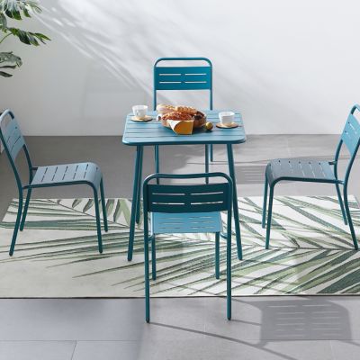 Table de jardin 4 places carrée en acier bleu - BERGAME