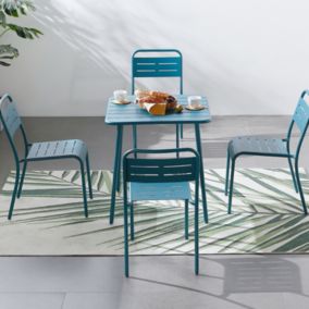 Table de jardin 4 places carrée en acier bleu - BERGAME