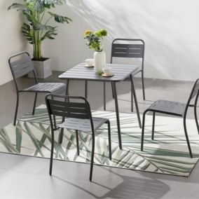 Table de jardin 4 places carrée en acier gris foncé - BERGAME