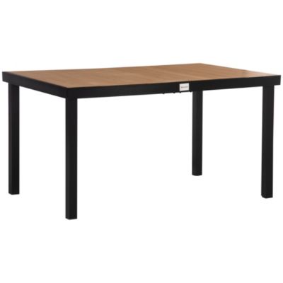 Table de jardin 6 personnes dim. 140 x 90 x 74 cm aluminium noir plastique effet bois naturel