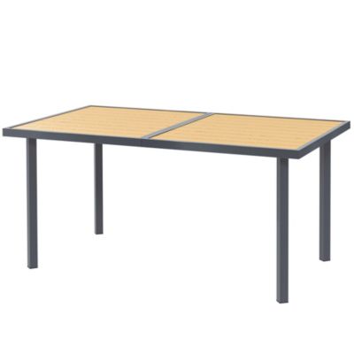 Table de jardin 6 personnes rectangulaire dim. 150 x 90 x 72 cm métal gris plateau effet bois naturel